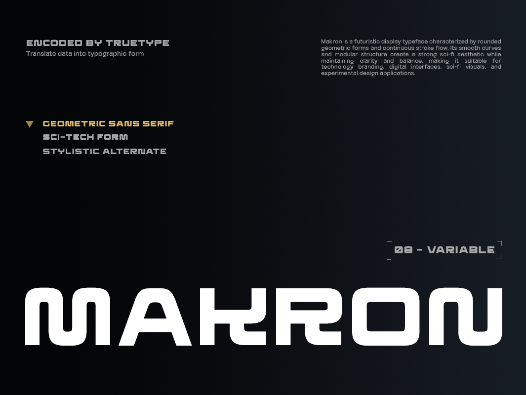 TRT Makron – Futuristic Geometric Sans branding clean cosmos design cyberpunk design display font elegant font font family free download futuristic graphic design logotype magazine modern poster satelite sci fi steam variable font