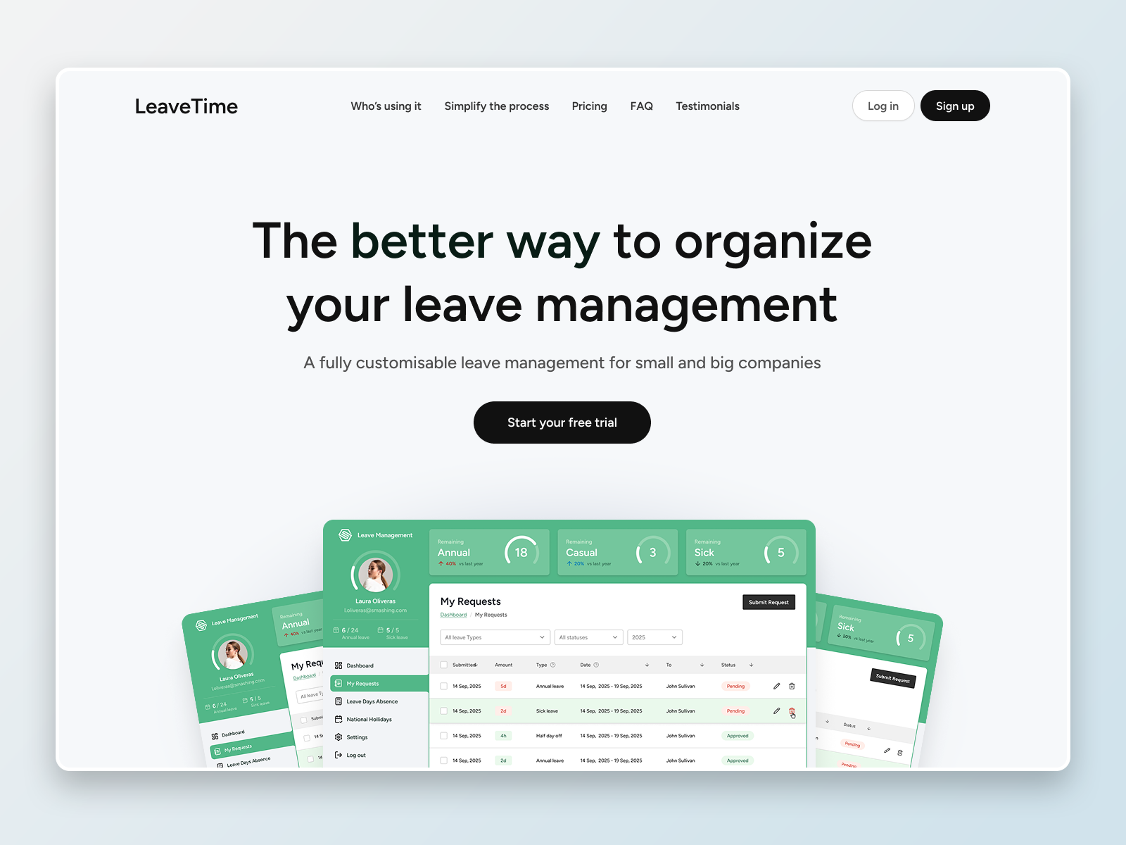 Leave Management / Presentation typography ui web design