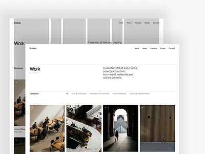 Grid-Based Work Showcase Page 3 column 4 column architect editorial engineering high end minimalist scandinavian web design