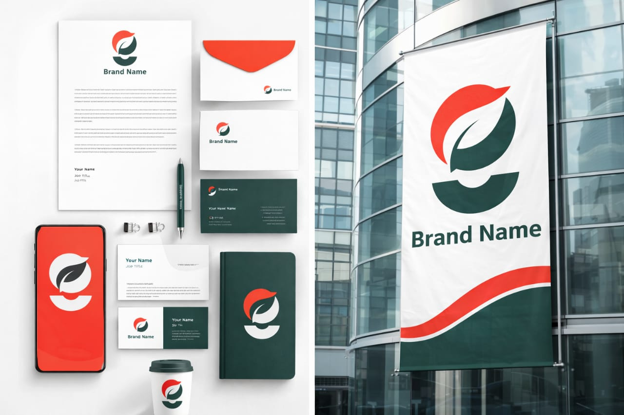 Modern Eco Leaf Logo & Corporate Brand Identity Design 3d brand identity design branding mockup business branding business card design corporate brand identity creative logo design eco logo design graphic design green logo leaf logo design letterhead design logo and branding minimalist logo modern logo design professional logo stationery design sustainable logo