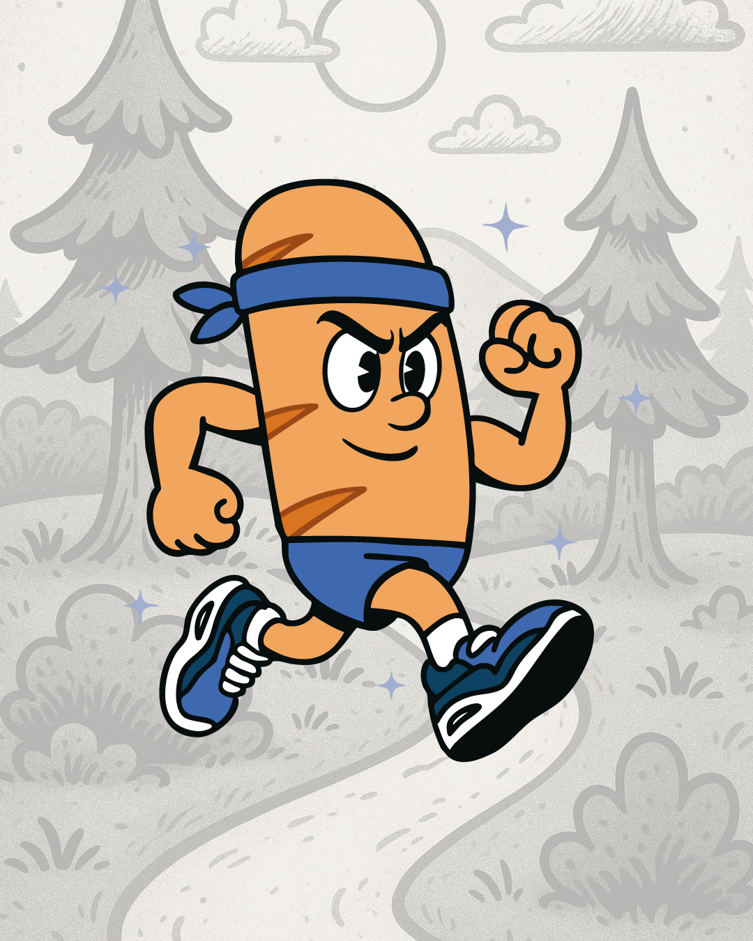 Logo Bread : Meet the fastest baguette in town! 🥖🏃‍♂️ branding cartooncharacter design graphic design illustration illustrator logo mascot retrodesign running runningmascot runningteam sportillustration typography ux vector