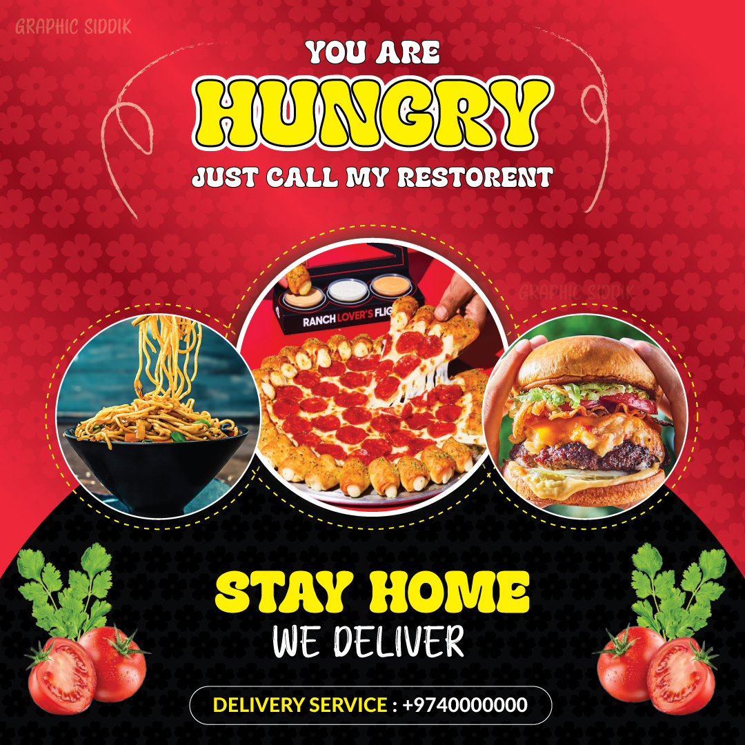 Food Delivery Poster Design | Restaurant Promotion Graphic 3d animation branding burger design digital poster fast food food advertisement food banner food delivery food poster graphic design logo motion graphics pizza poster poster design restaurant design restaurant marketing social media poster
