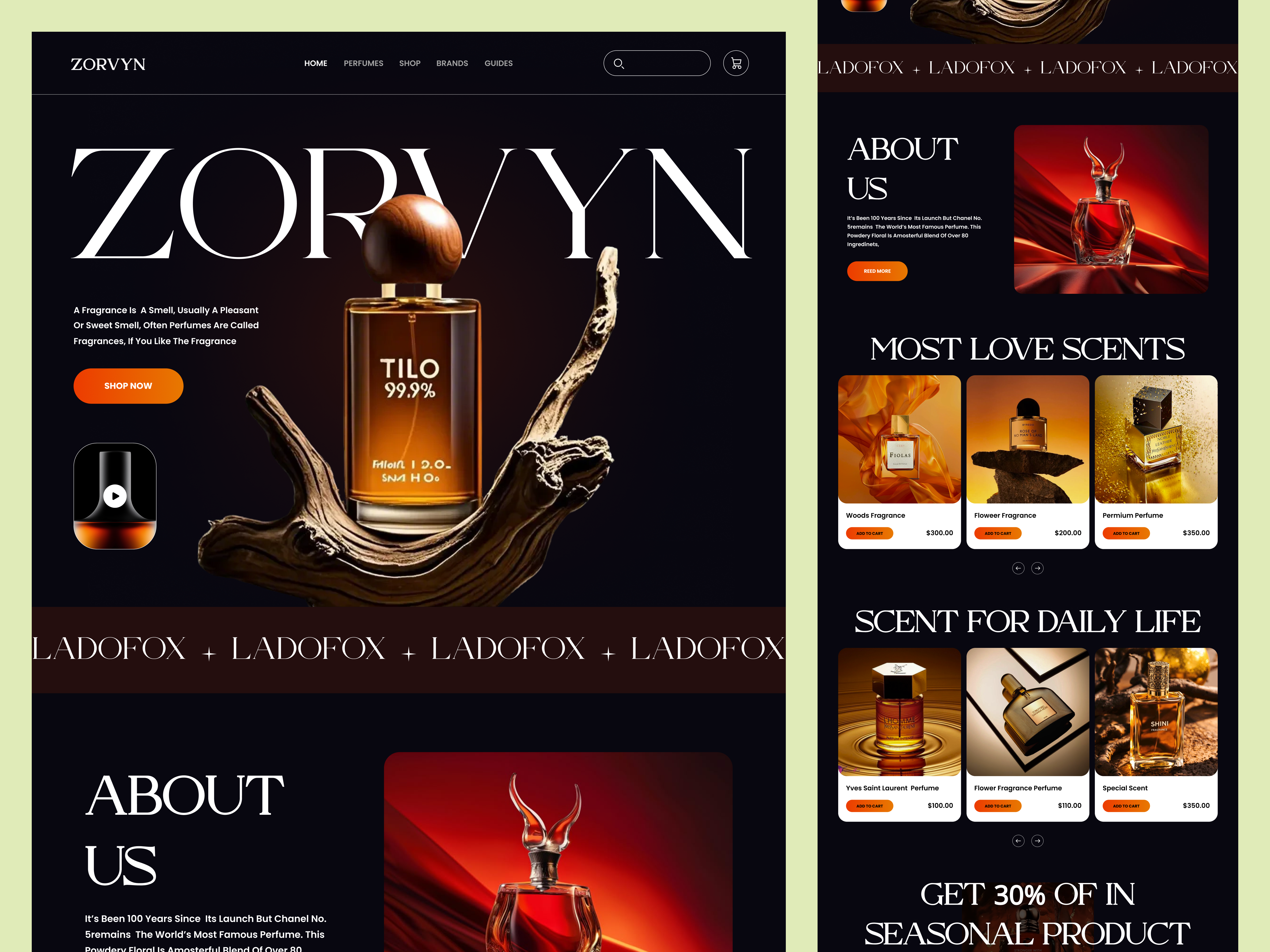 ZORVYN - Redesign Perfume Website. agency services e commerce website e commerce website landing page perfume website perfume website landing page product design startup service ui ux