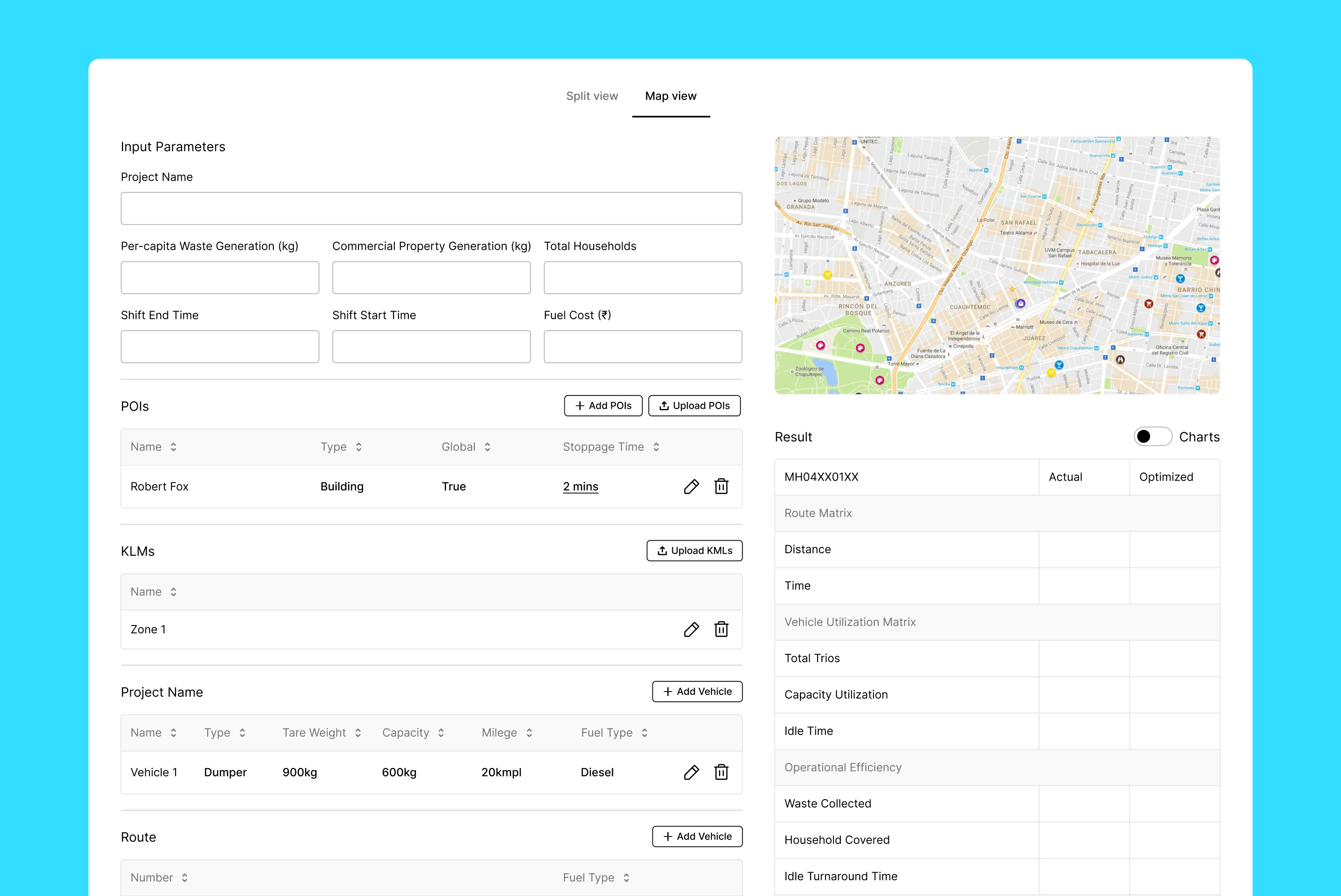 Route optimisation for fleet (App UI) ui