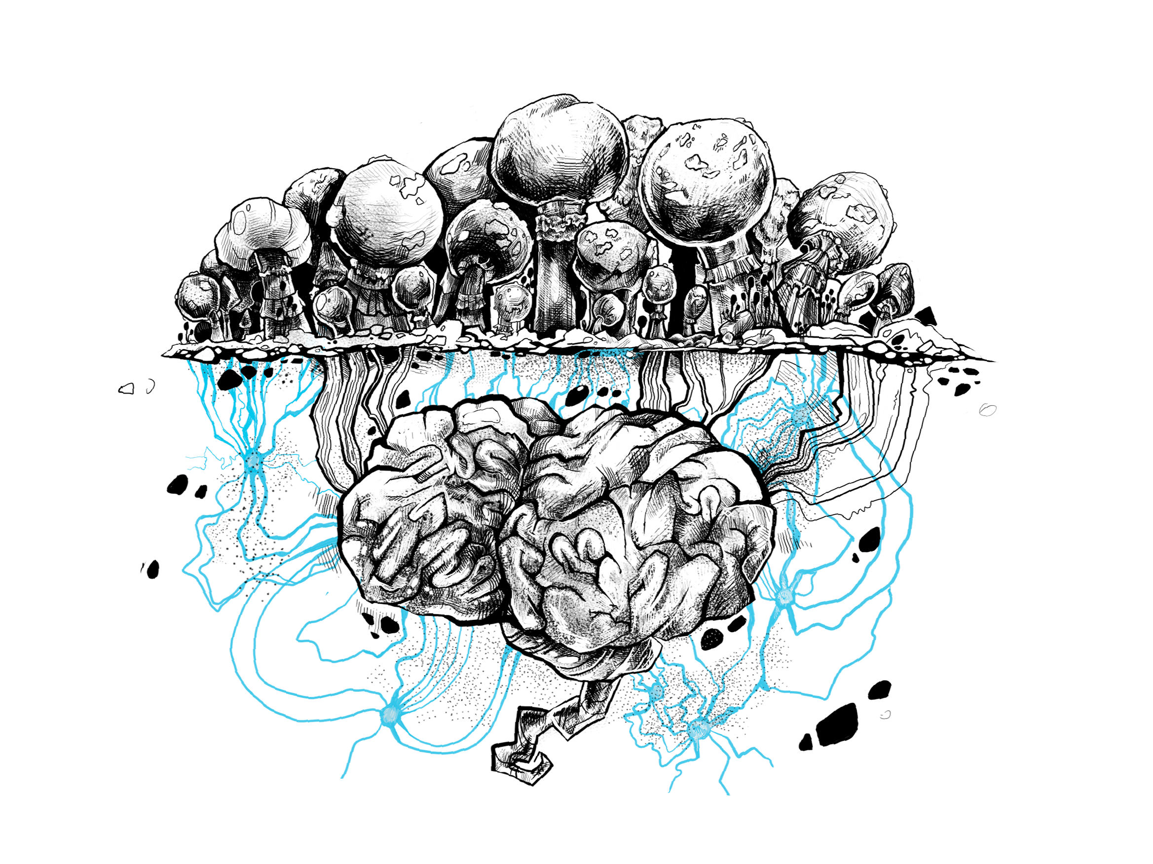 Smart Micellium biomorphic black and white conceptual digital art graphic art illustration line art nature inspired organic forms psychedelic surreal