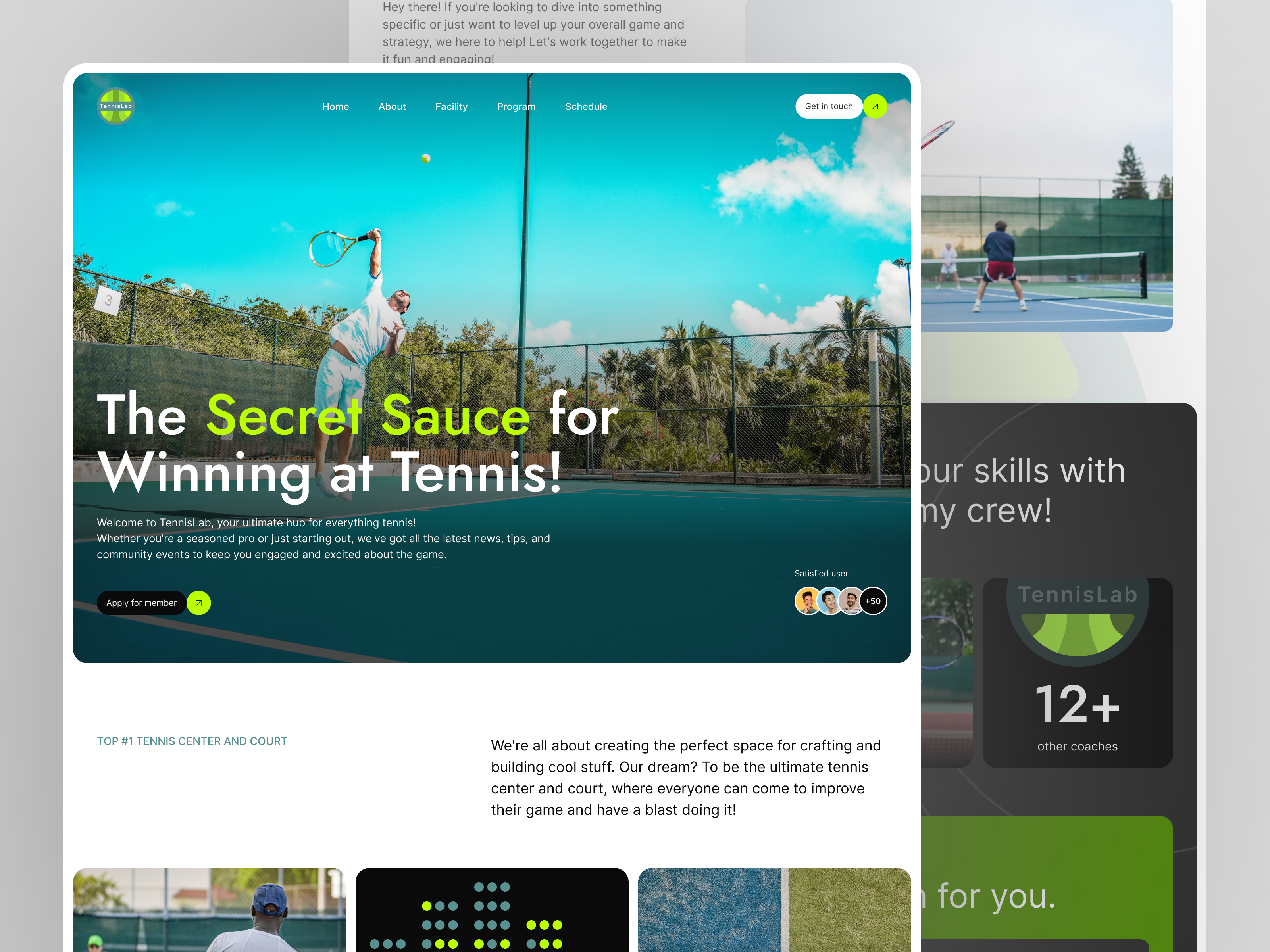 TennisLab - Website Concept 🎾 bento grid minimalist modern tennis ui web design website
