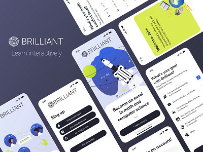 Brilliant app redesign brilliant coursera cousre cuberto e learning edtech education elearning illustration login math minimalists mobile onboarding redesign school sign up signup study udemy