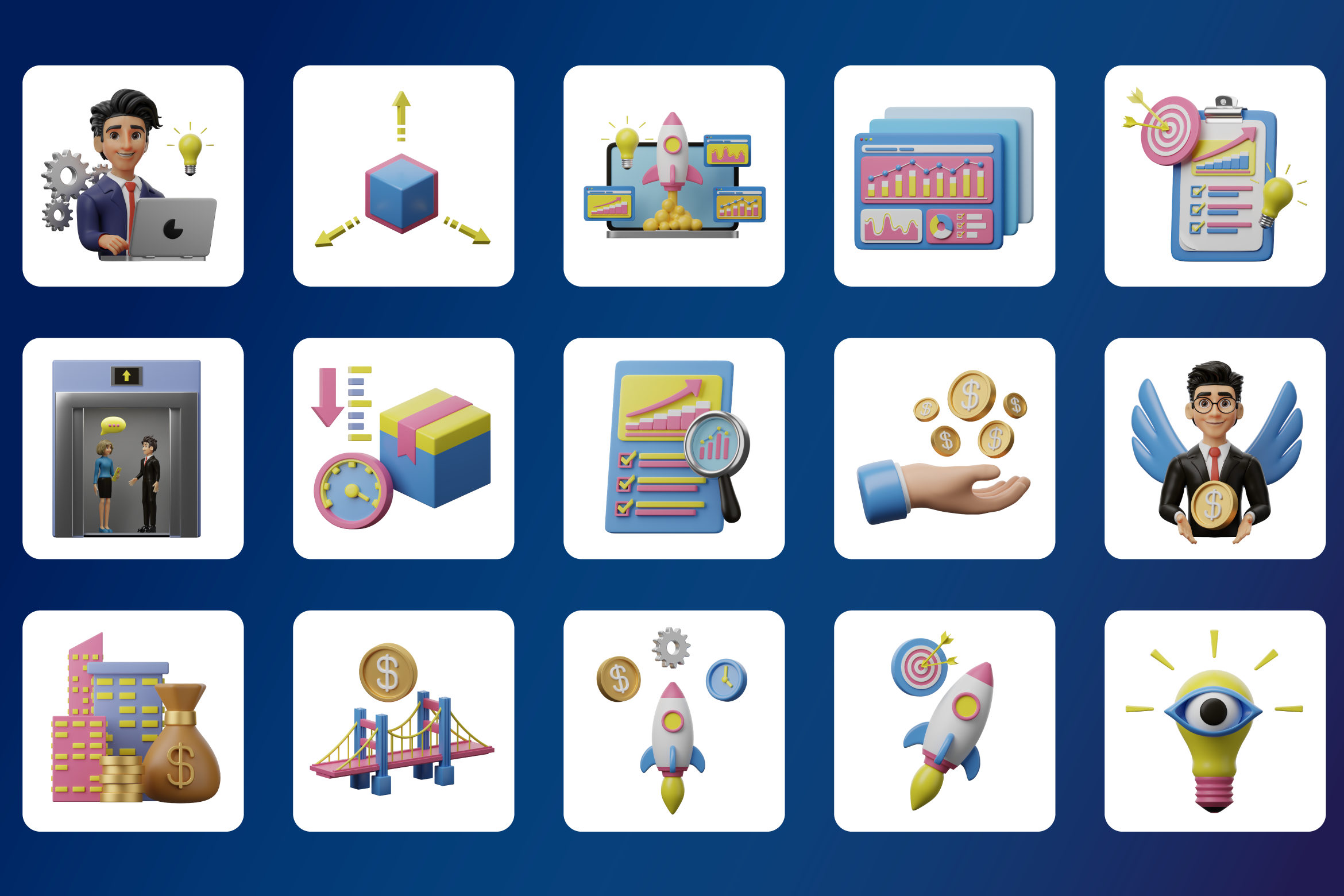 3D Start Up Icons 3d branding design graphic design icons illustration ui ux