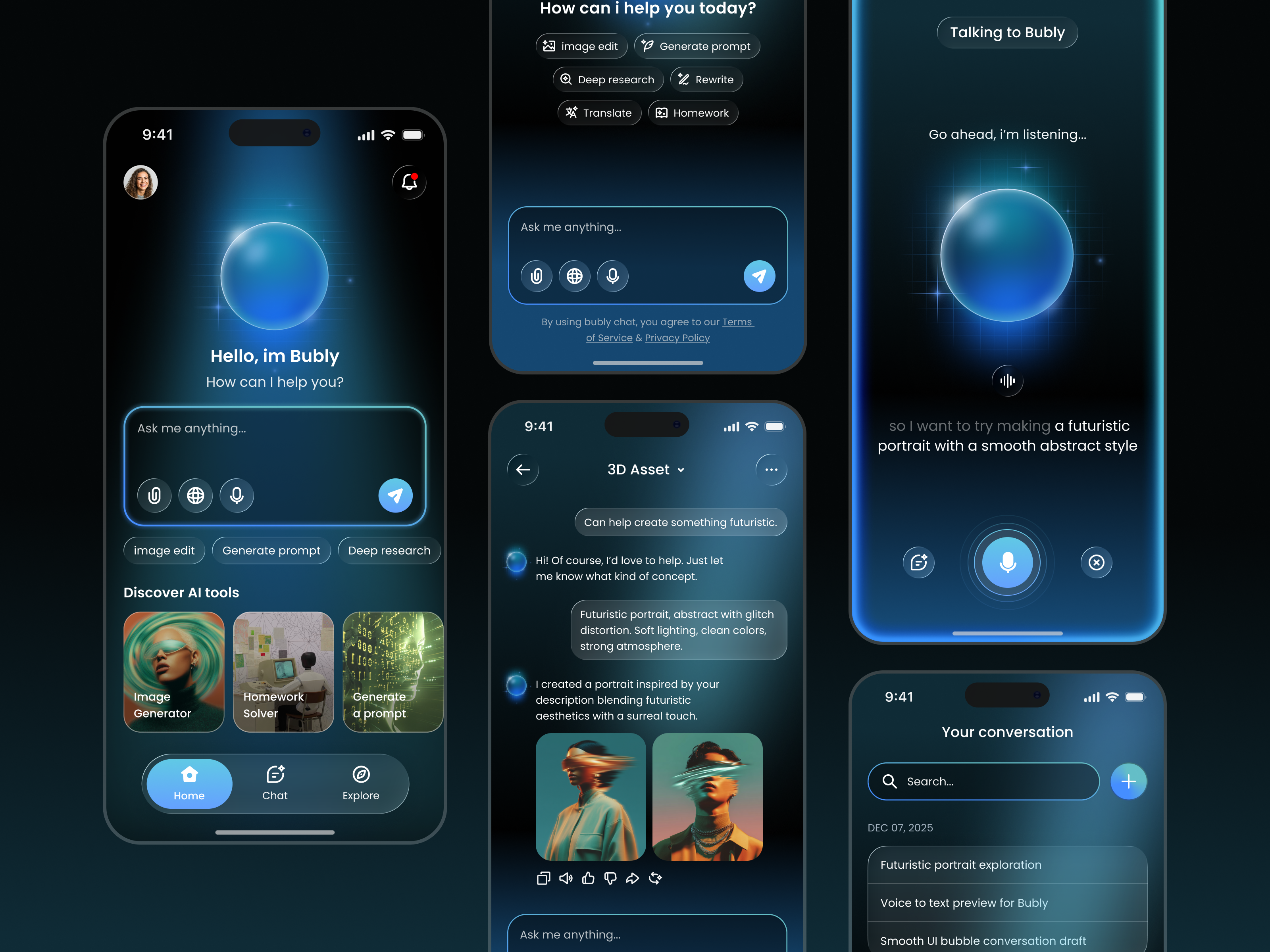 Bubly | AI Assistant App ai ai bot aiassistant aichat assistant chatbot deep learning machine learning mobile mobile app personal assistant ui