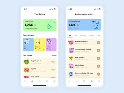 Point collection and redemption hub app app design collection creative graphic design hub illustration mobile point redemption hub ui uiux