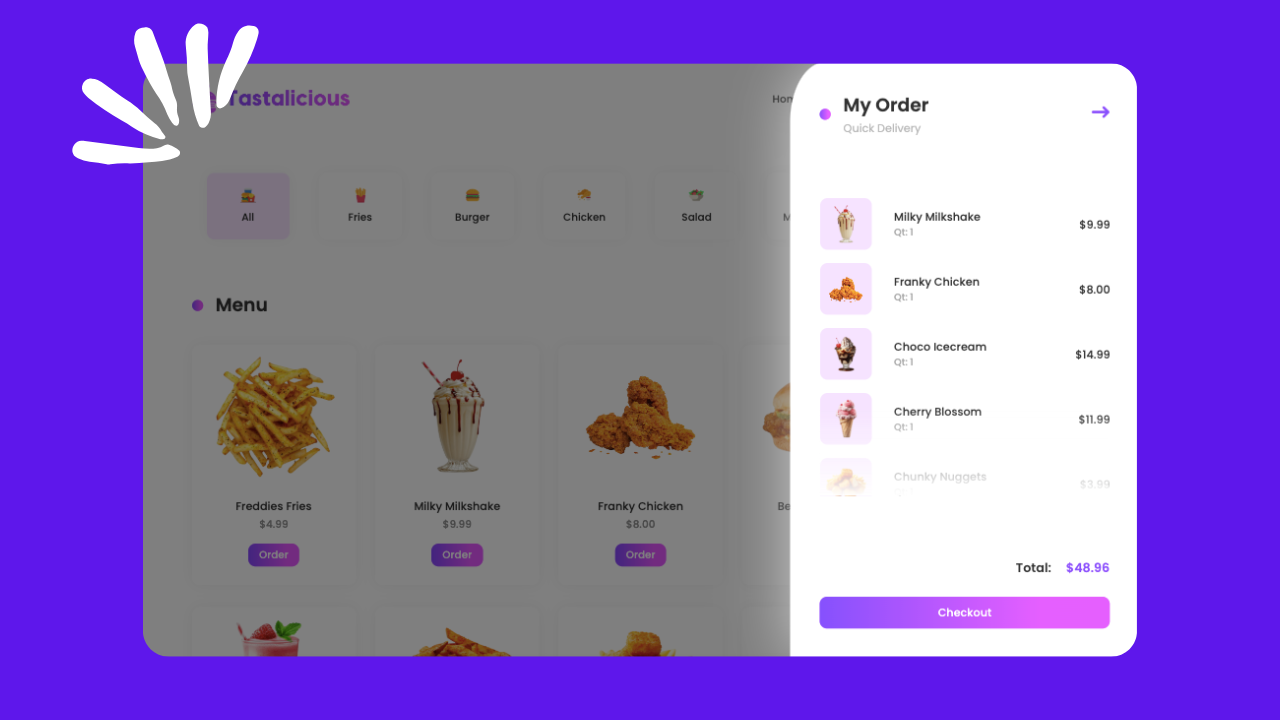 Clean UI Floating Cart animation branding cart clean cleanui design ecommerce floating floatingcart food graphic design illustration minimalist restaurant shopping shoppingcart smooth ui web design website