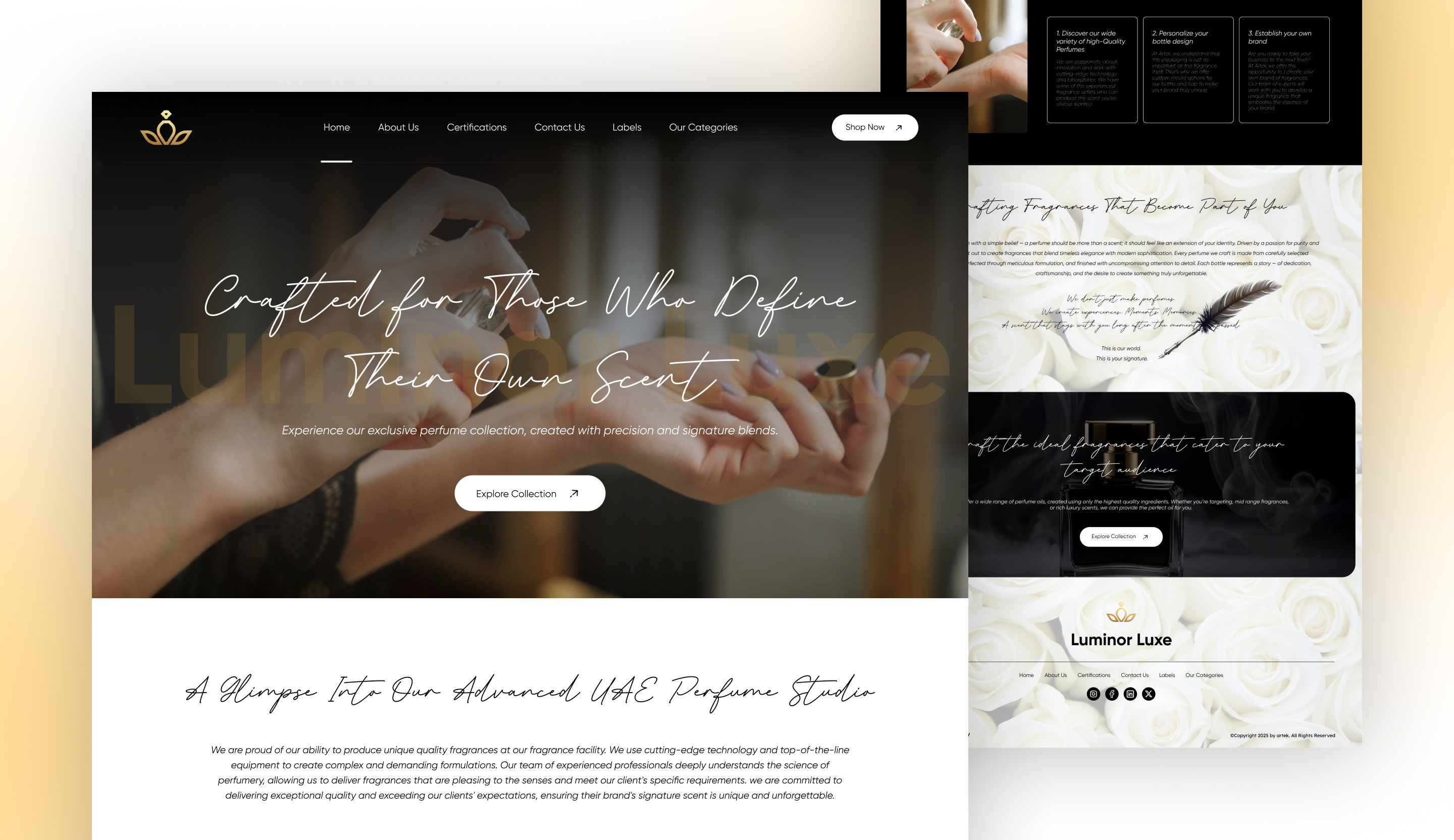 Luminor Luxe — Luxury Perfume Website UI Design 3d animation branding landingpage logo ui uidesign webdesign website