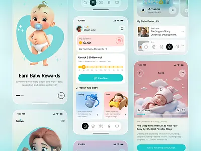 Baby Health & Rewards App UI 3d app app design baby app baby care baby health app baby tracker family app health app healthcare app ios mobile mobile app parenting app reward app sleep tracker tracking app ui
