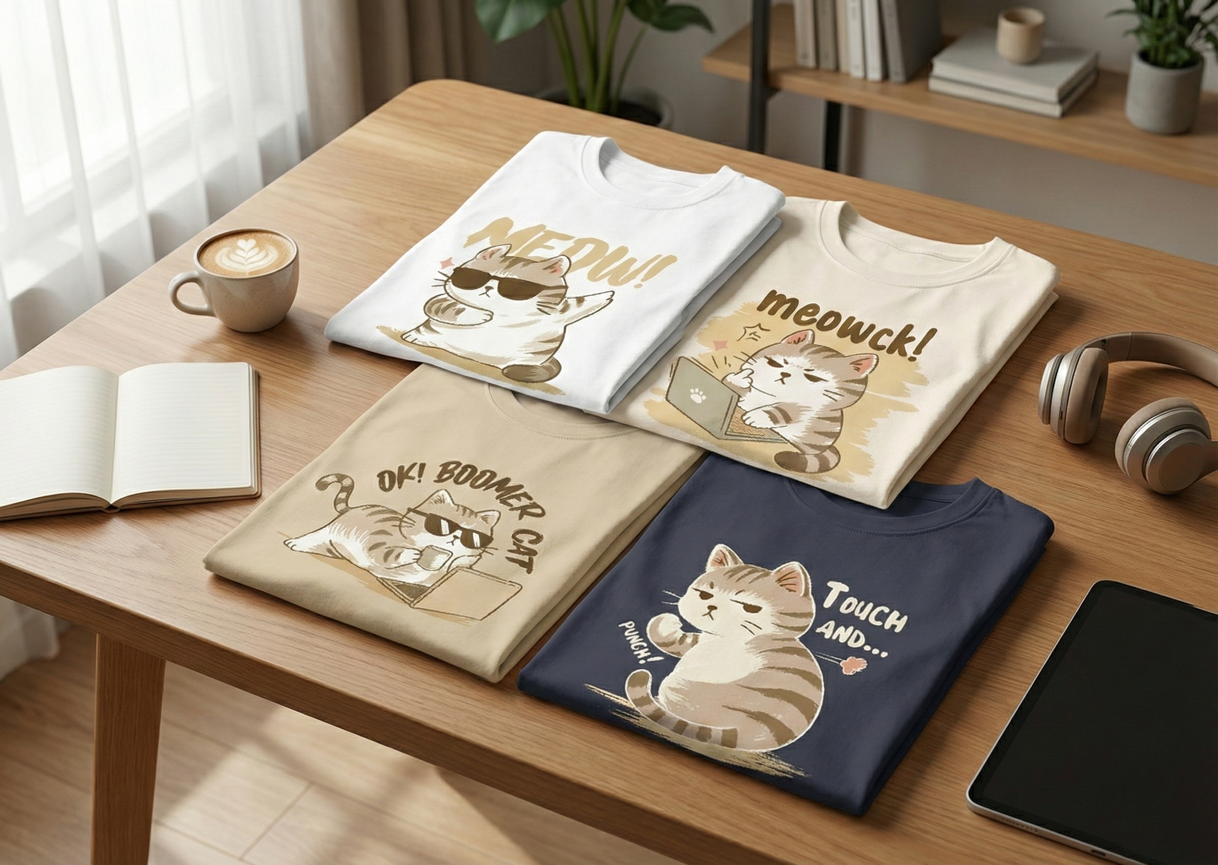 Cat Mood T-Shirt Illustration Collection apparel cartoonstyle cat catillustration characterdesign cuteillustration design dribbble graphic design illustration merchdesign printdesign tshirt tshirtdesign vector