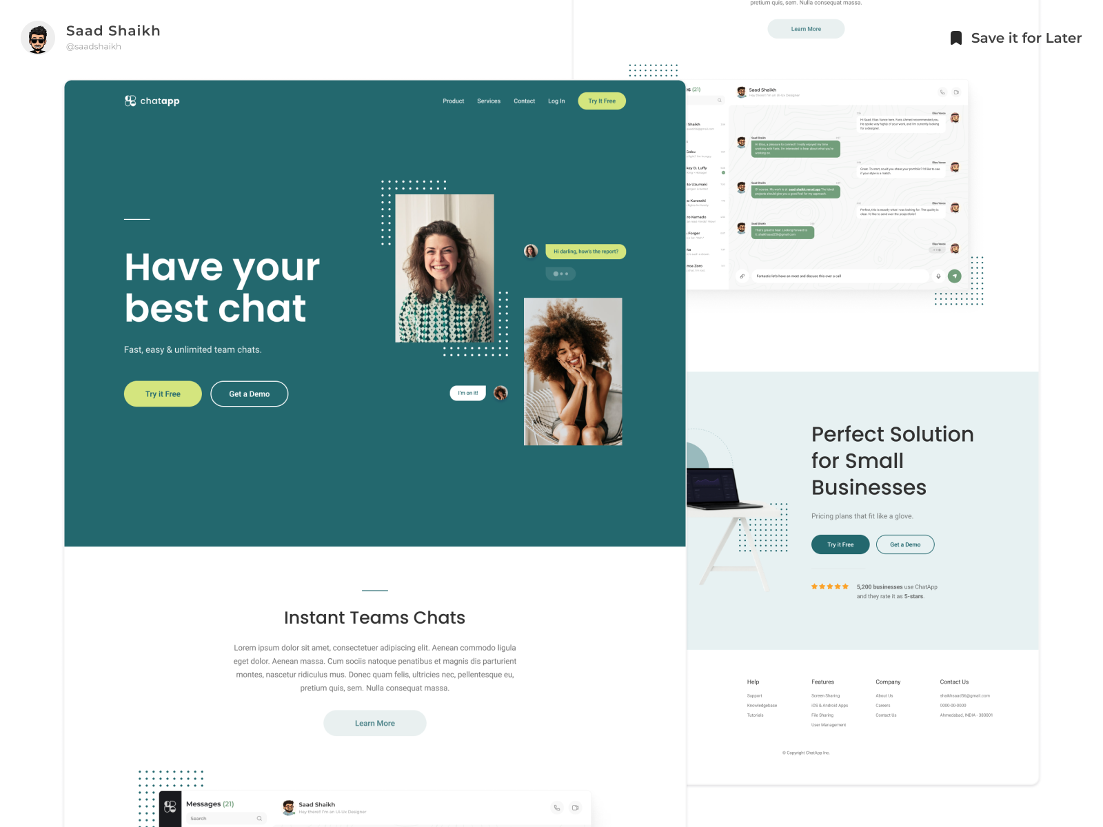 ChatApp ✨ chat chat app clean dashboard design figma figma design landing page minimal product professional responsive saas team ui ui design web design webflow website website landing page