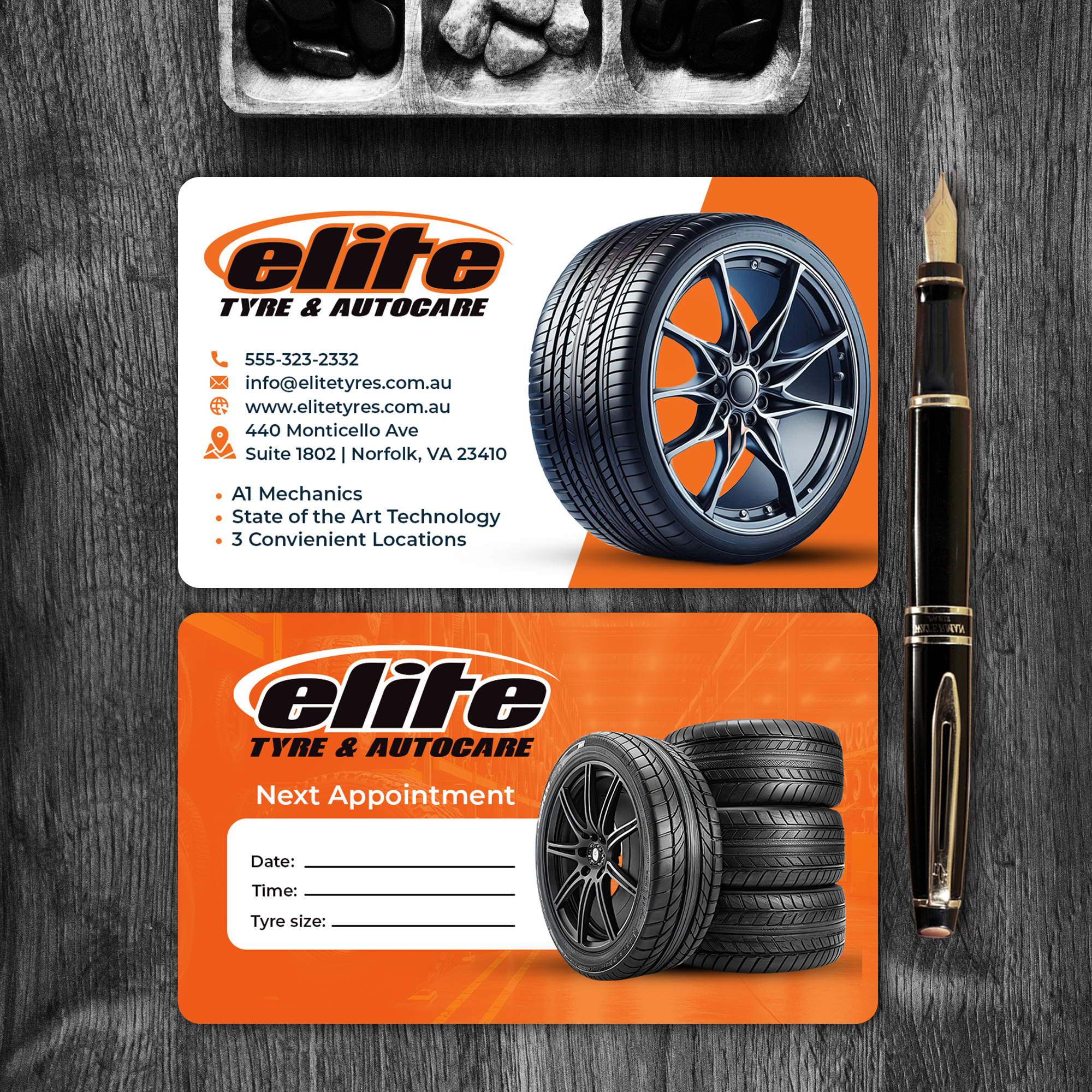 elite type & autocare business card design.