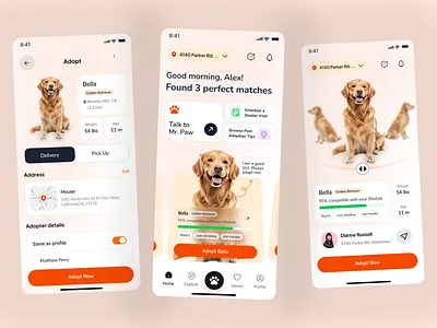 Pawmatch AI – Pet Adoption App app design design doglover interface design mobile app pet adoption pet app pixxen product design
