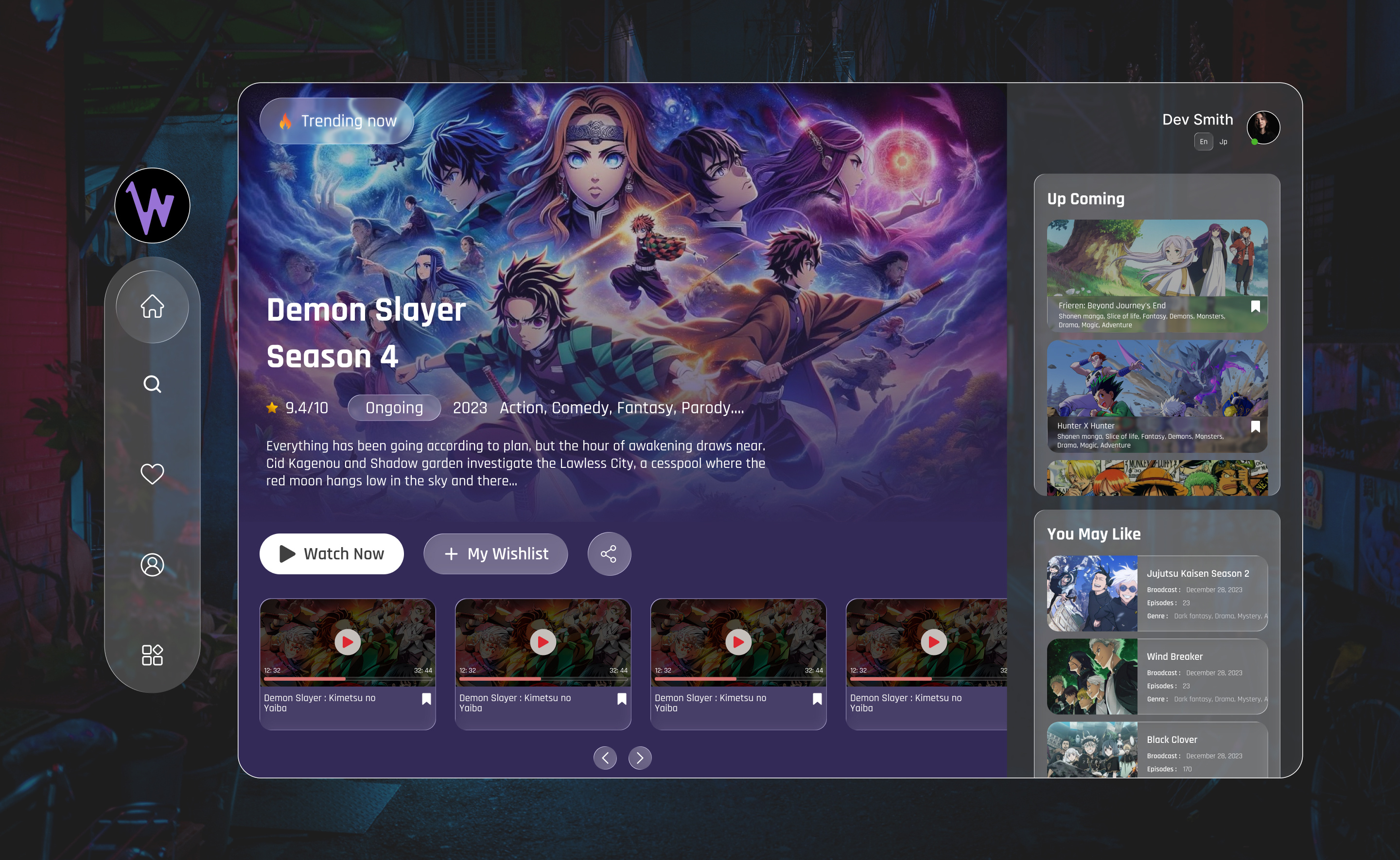 ANIME STREAMING WEBSITE animation anime demon slayer figma figma neumorphic glass effect modern ui streaming website ui ui deign uiux website