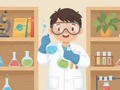 Children's Science Laboratory and Discovery Theme Illustrations cartoon children cute education illustration kids science stem vector