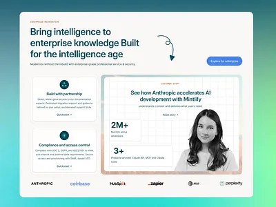 Enterprise Value Proposition Concept for Mintlify animation design interaction landing page marketing site motion playful prototype saas saas marketing saas website software website ui web design