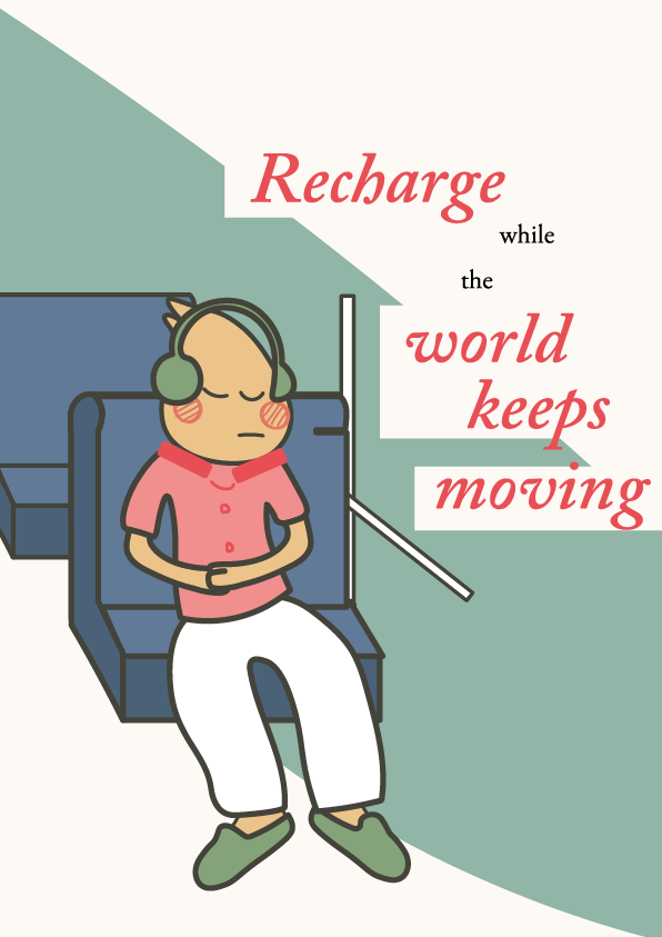 # Sleeping on the bus - Poster Illustration 2026 activity adobe illustrator creative cute art dailiy daily art design flat design graphic design headphones illustartion portfolio poster sleep sleeping tech visual design