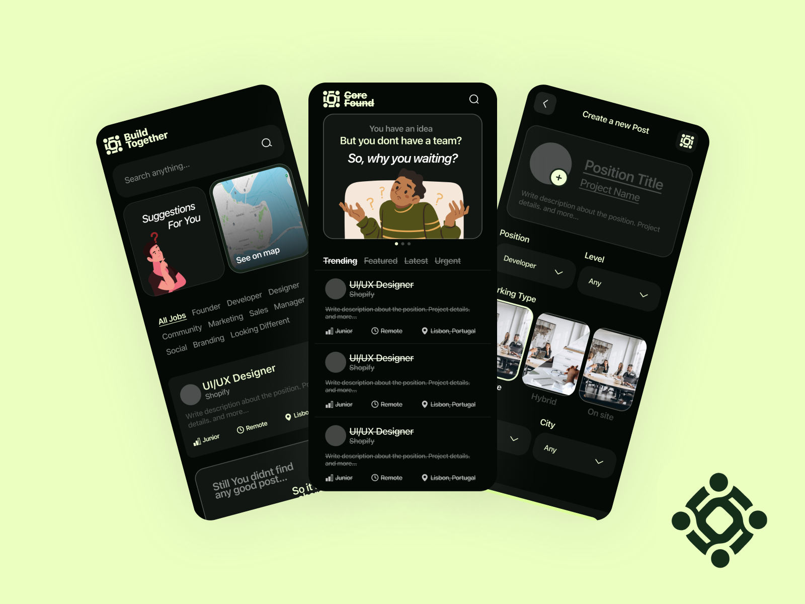 CoreFound: Job Board Mobile App app design create job job job posting mobile app search app share app