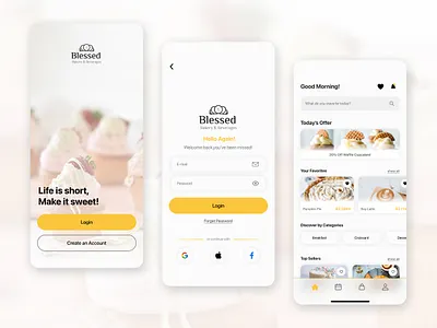 Blessed Bakery bakery color design dessert food home login logo menu minimal mobile mobile design online shop sign in ui user interface ux yellow