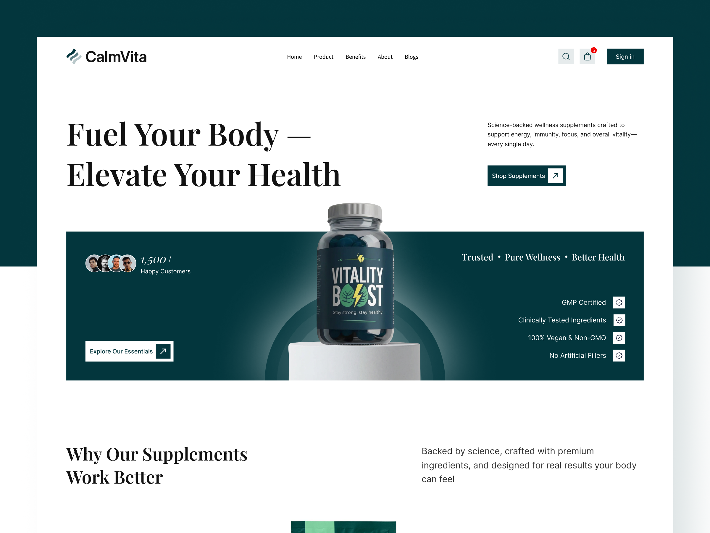 Supplement Ecommerce Website Modern UI Design clean ui conversion design ecommerce website figma design health brand ui health supplements lifestyle website marketing website minimal ui modern website nutrition website product design product landing page supplement website ui design ux design web design wellness brand wellness website