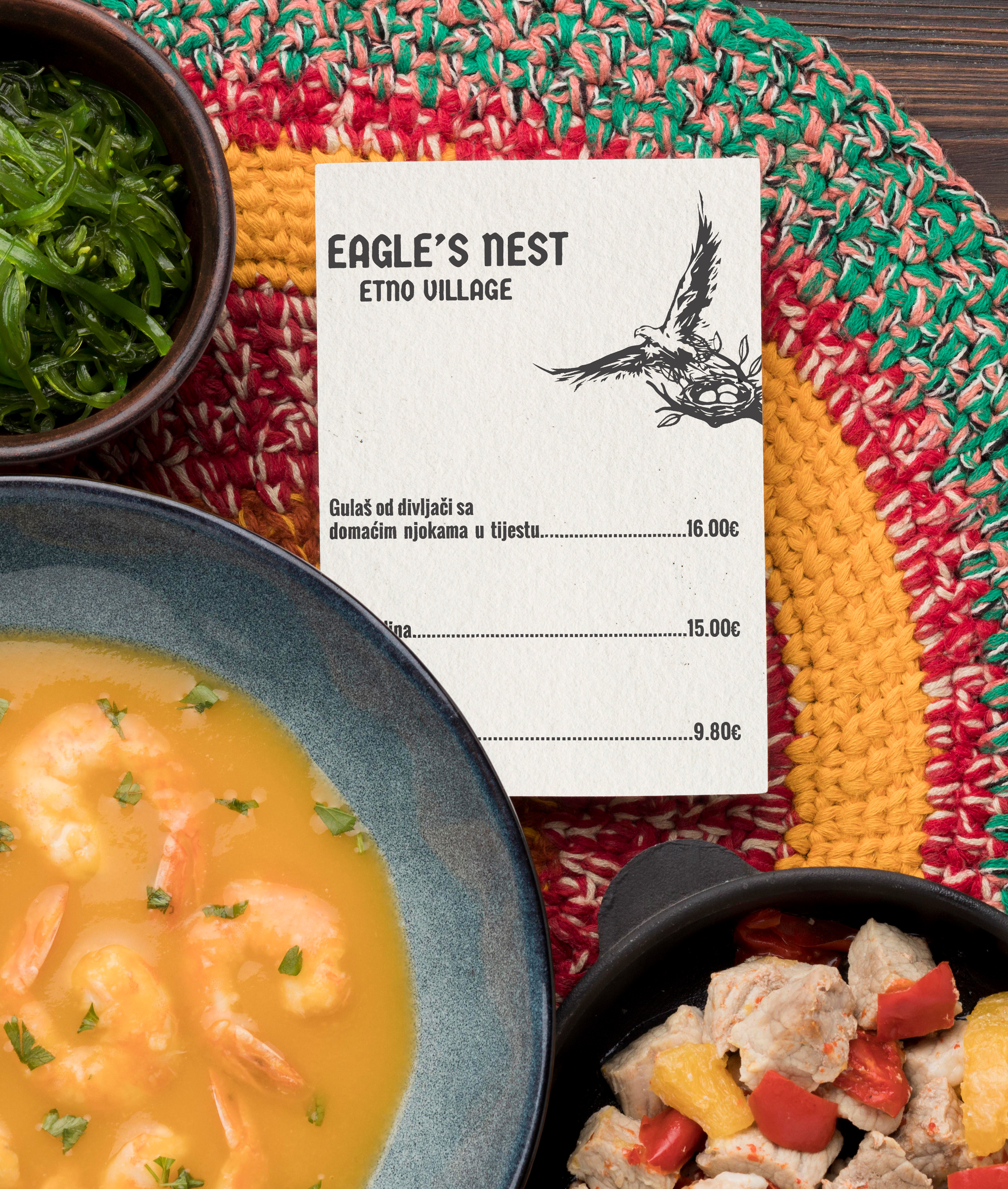 One Page Menu - EAGLE'S NEST branding creative design designinspiration eaglesnest etnovillage foodmenu graphic design identitydesign illustration logodesign menu menudesign minimalist minimalist design montenegro printdesign restaurantmenu typography visualidentity
