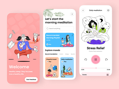 Meditation app - Mobile App Design app appdesign application creative design meditation meditation app meditationappdesign mobileappdesign relaxingapp typography ui uiuxdesign ux