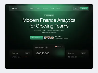 SaaS Website - Finance Management bank dark design dark mode ui finance finance analytics fintech landing page design modern design money management oripio saas saas finance saas landing page saas product saas website team management ui ux web design website