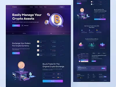 Crypto Exchange - Website Design bitcoin blockchain crypto currency crypto exchange crypto platform crypto website design home page illustration landing page modern nft trading typography ui ui design ui ux ux web design website design