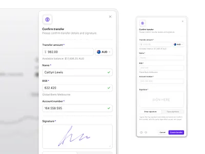Confirm transfer — Untitled UI form product design signature transfer ui design user interface