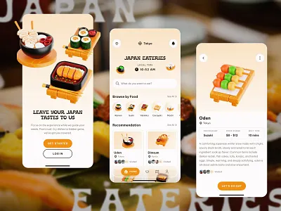 Japan Food Guide Mobile App 3d app design food graphic design japan mobile ui