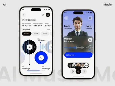 Music Magic Mobile App Concept UI/UX aimusic appdesign audioplayerui creativeui darkui dribbbledesign glassmorphism mediaplayer mobileapp mobileui motionui musicapp musicux nowplaying playlistdesign productdesign prototype uidesign uxdesign visualdesign