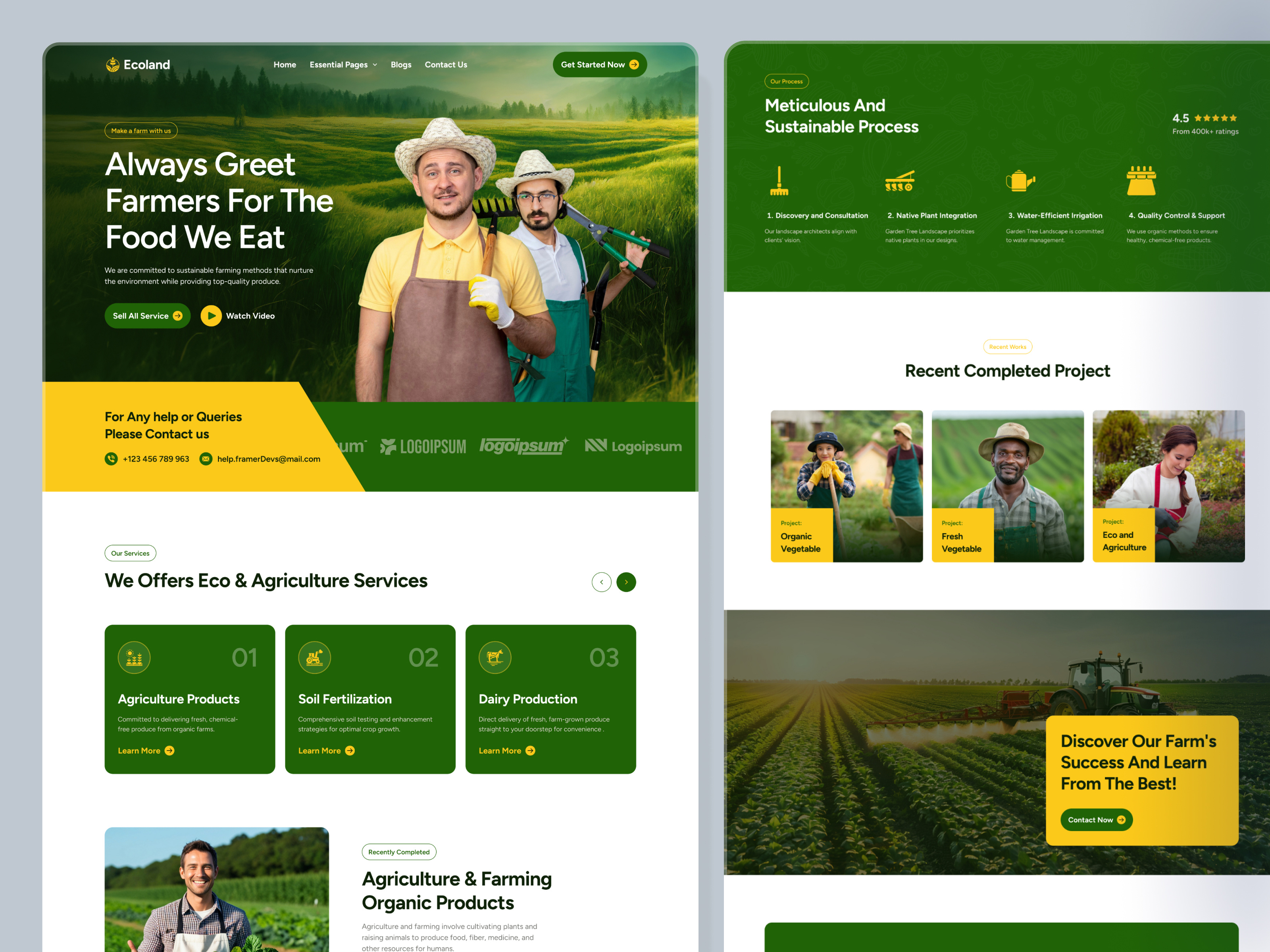 EcoFarm and Smart Agriculture Website agriculture agritech cleandesign design dribbble ecofarm greenenergy homepage landing page organicfarming responsivedesign smartfarming uiinspiration webdesign