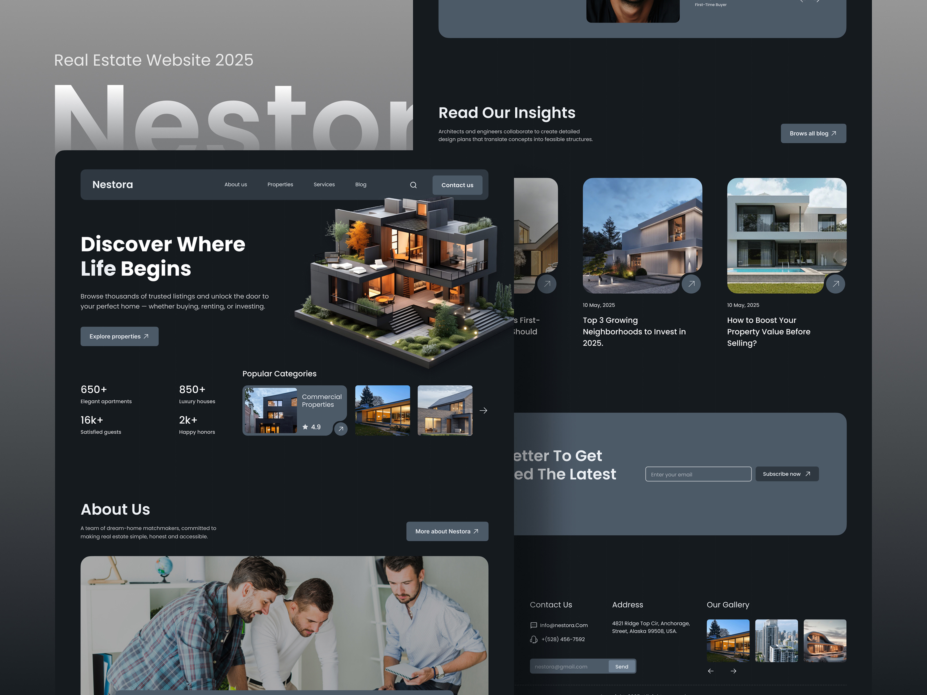 Nestora | Real Estate Website | UI UX architecture cons construction design housing website landing page modern product design property website real estate real estate website residential ui design uiux web design website design