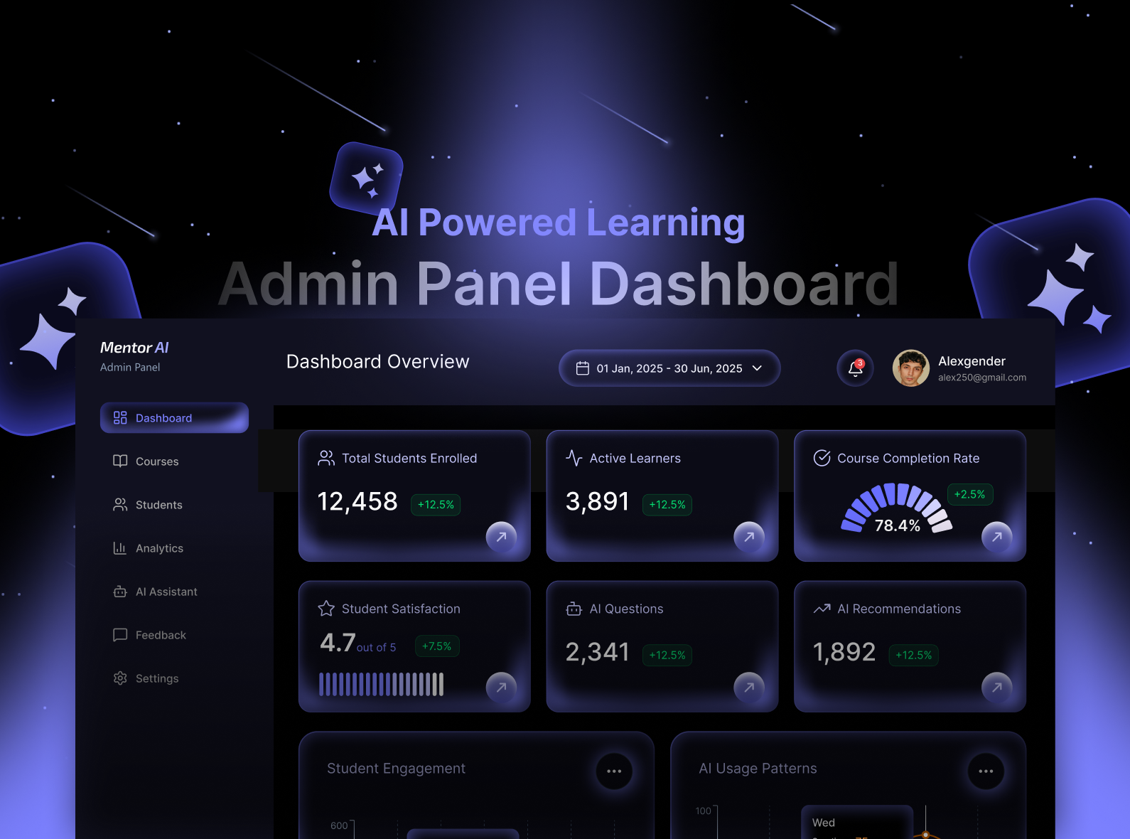 AI Powered Learning Admin Panel Dashboard admin panel dashboard ai dashboard ui ai powered product design analytics dashboard ui clean dark ui dark mode dashboard dashboard ui design data visualization ui edtech admin panel education platform admin figma dashboard design futuristic ui design learning management system ui modern web dashboard product dashboard ui saas dashboard design startup dashboard ui ui ux design user interface design web app dashboard