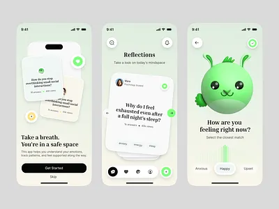 MindSpace — Mental Wellness & 3D Reflection Mobile App UI 3d app design clean ui dashboard doctor app health care illustration journaling mental health mindfulness mobile mobile app product design selfcare softui ui user interface ux web design wellness