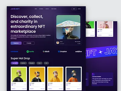 JAYB NFT - NFT Marketplace Landing Page UI blockchain crypto darkui dashboardui dribbble figma landingpage modernui nft nftmarketplace uidesign uiux uiuxdesign web3 webdesign