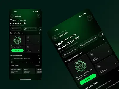 AI Productivity Assistant App – Smart Home Screen UI ai ai app ai app home screen ai assistant ai mobile app ui ai technology app app concept app ui dark ui futuristic ui ios app mobile app productivity productivity app saas technology ui design ux design