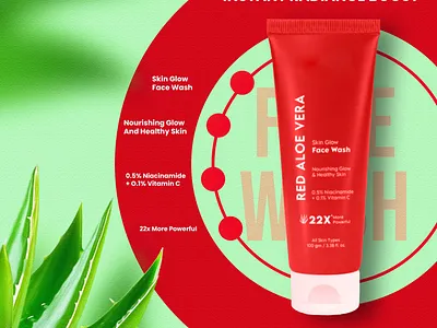 Red Aloe Vera Branding - Modern Cosmetic Product Design aloe vera beauty design branding clean beauty cosmetic packaging dribbble face wash branding graphic design health and beauty instagram ad minimalist design natural skincare organic beauty post product design red aloe vera skincare branding social media post typography vitamin c