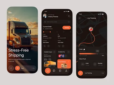 Shipping & Delivery Mobile App – Smart Logistics UI app design courier app courier tracking delivery service deliveryapp ecommercedelivery ios logistics app logisticsapp mobile mobile app moderndesig order tracking parcel tracking parceldelivery shipping app smartlogistics tracking trackingapp transportation app