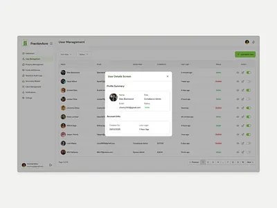 User Detail Modal for Admin Management admindashboard adminpanel branding enterprisedesign illustration internaltools productdesign proptech saasdesign uidesign userdetails userexperience usermanagement uxdesign web web app webappdesign webdesign