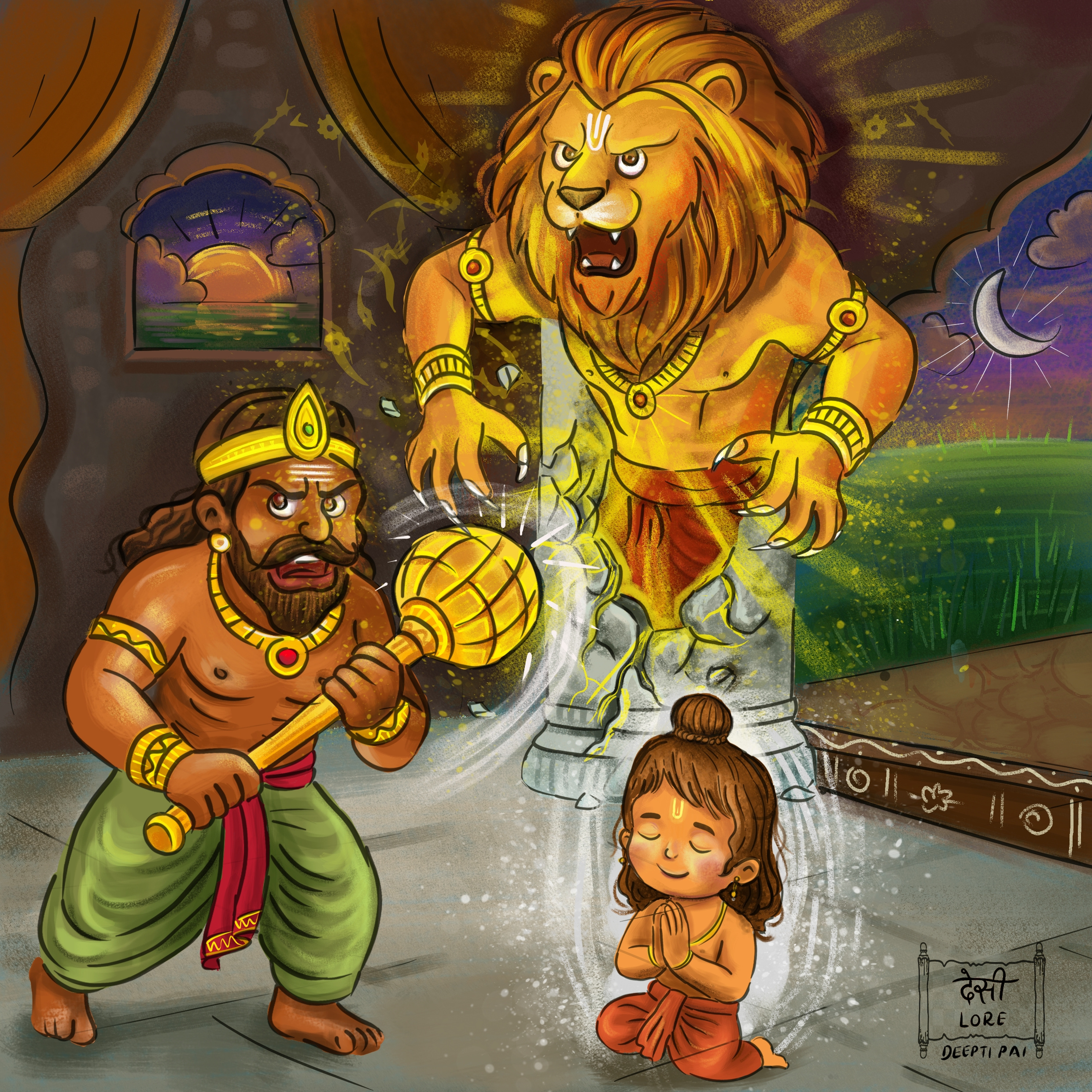 Narasimha - Desi Lore - Echoes of Ancient Tales childrens book illustration design inspiration design milk graphic design hand drawn illustration indian mythology wacom