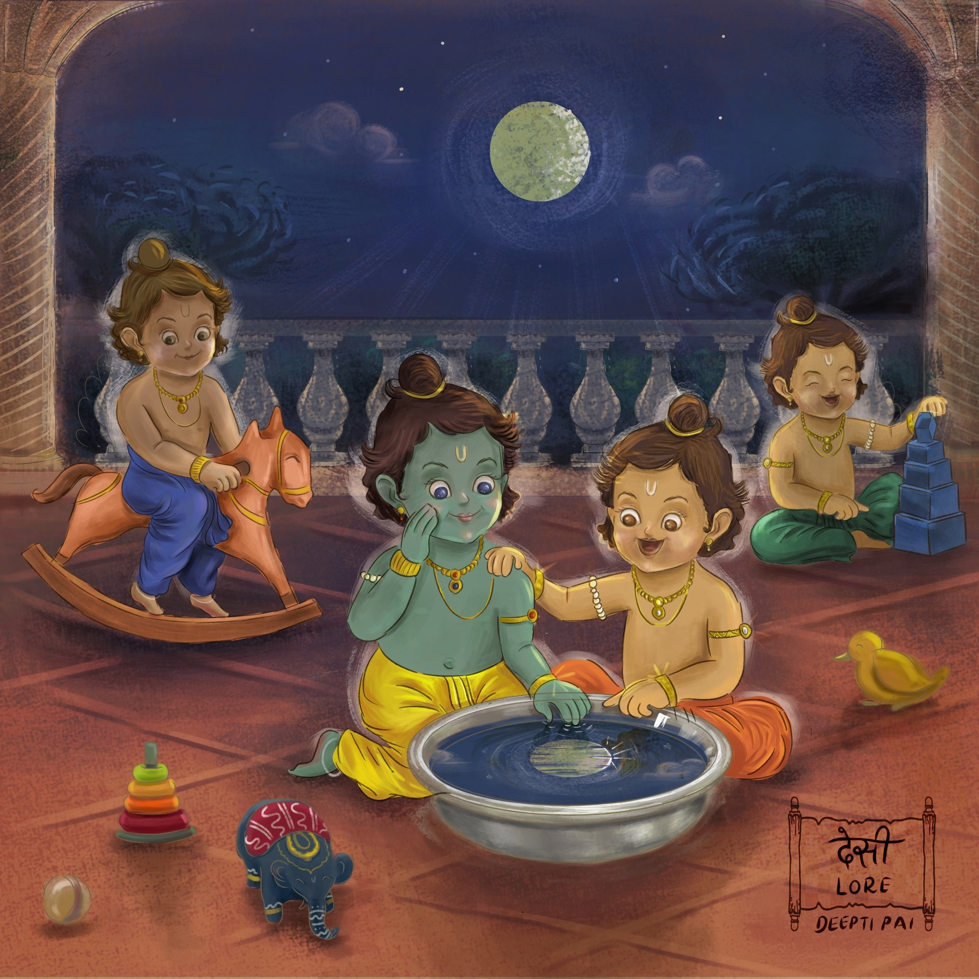 Ram Navami - Desi Lore - Echoes of Ancient Tales childrens book illustration design milk hand drawn hindu mythology illustration indian festivals kidlit krita picture book illustration wacom
