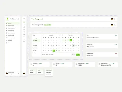 FractionAcre – Dashboard Components & Filters admindashboard branding clean ui components dashboardui datapicker design designsystem filters fintechui illustration productdesign proptech saasdesign uidesign uiux userexperience uxdesign webappdesign webdesign
