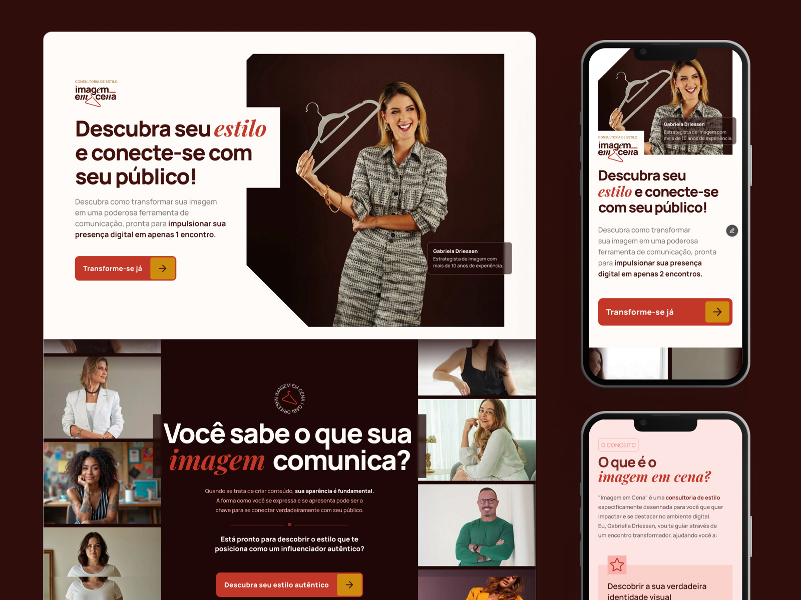 Landing page for "Imagem em Cena", an online style consultancy. digital product fashion fashion consulting figma framer pagina de vendas personal stylist sales page style consulting ui ui design