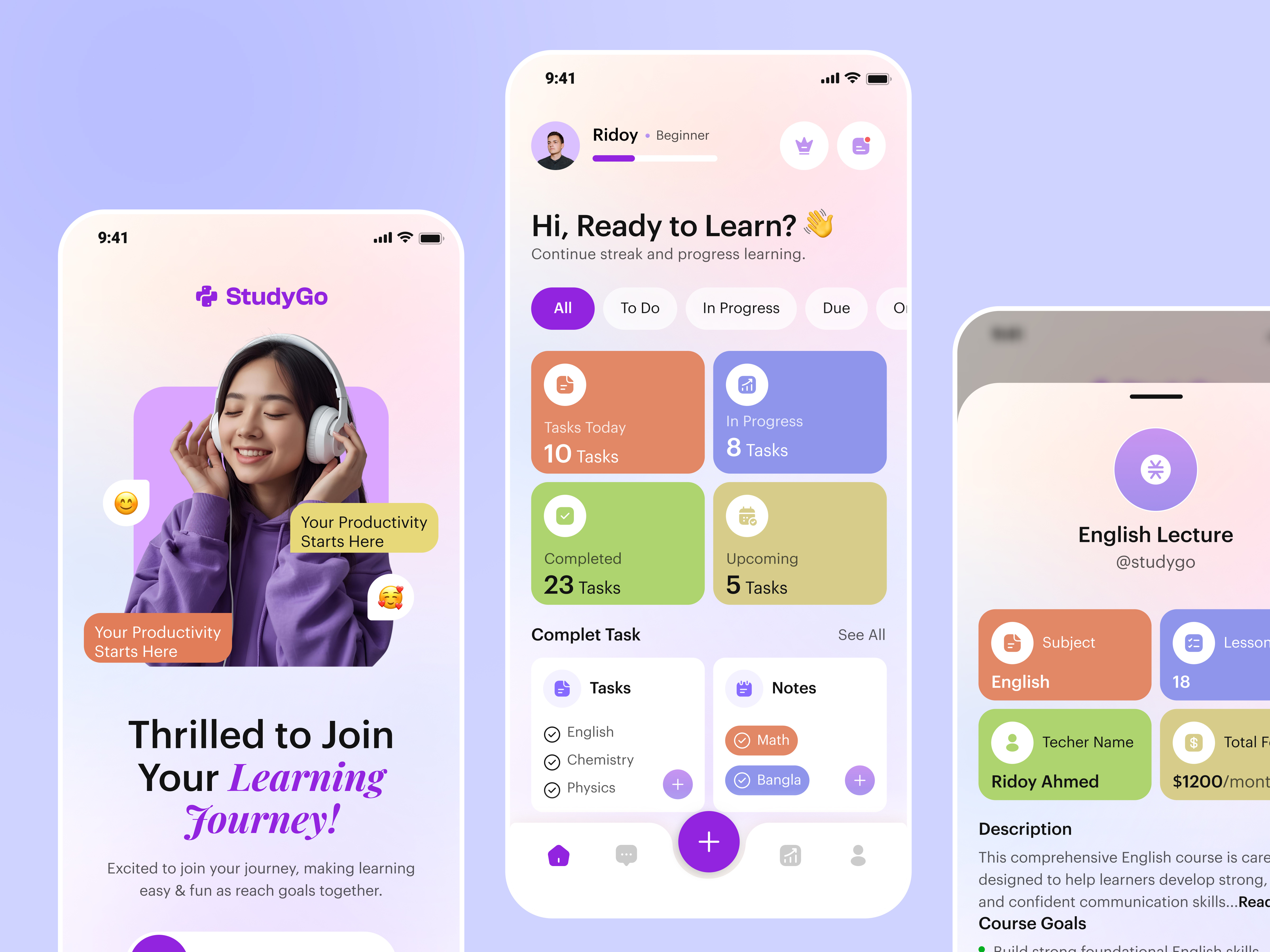StudyGo – Smart Learning & Task Management App UI android android app design android app designer app app design app interface app interface designer app ui design app ui designer application application design ios iphone mobile mobile app mobile app design mobile applications design mobile ui mobile ui designer