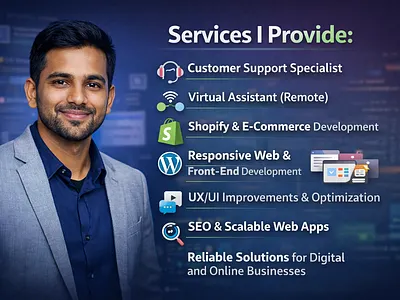 E-commerce Developer Shopify Expert & Customer Support Manager crmtools customersupport customersupportspecialist livechatsupport remoteassistant technicalsupport